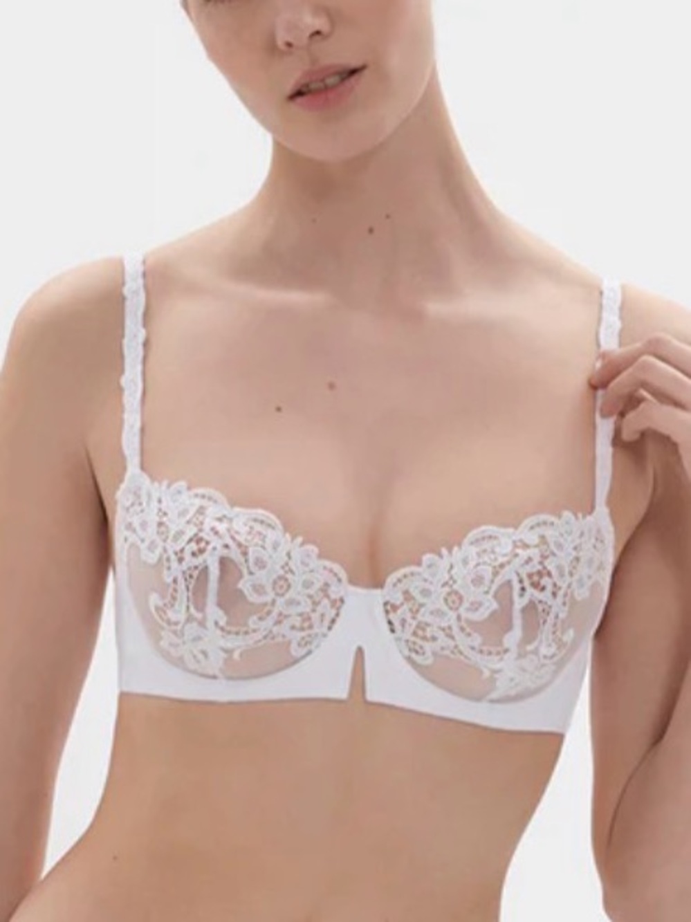 Simone Perele SAGA 32 F (DD) Sheer Demi White Lace Underwire Bra